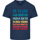 39th Birthday 39 Year Old Mens V-Neck Cotton T-Shirt Navy Blue