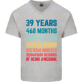 39th Birthday 39 Year Old Mens V-Neck Cotton T-Shirt Sports Grey