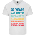 39th Birthday 39 Year Old Mens V-Neck Cotton T-Shirt White