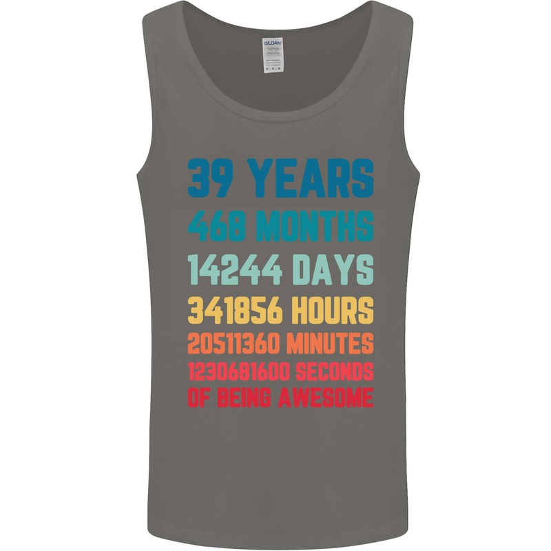39th Birthday 39 Year Old Mens Vest Tank Top Charcoal