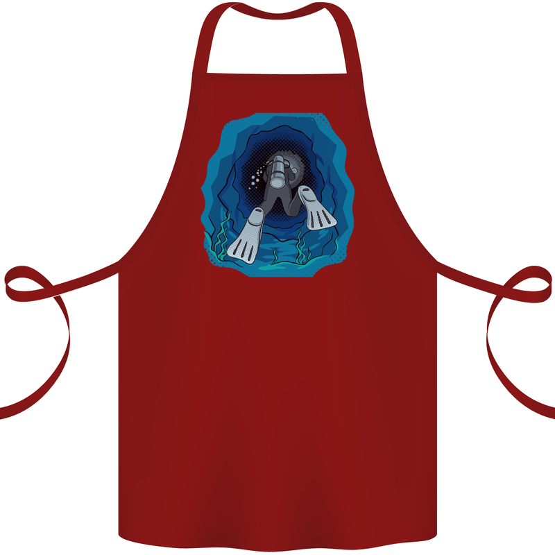 3D Scuba Diver Diving Cotton Apron 100% Organic Maroon