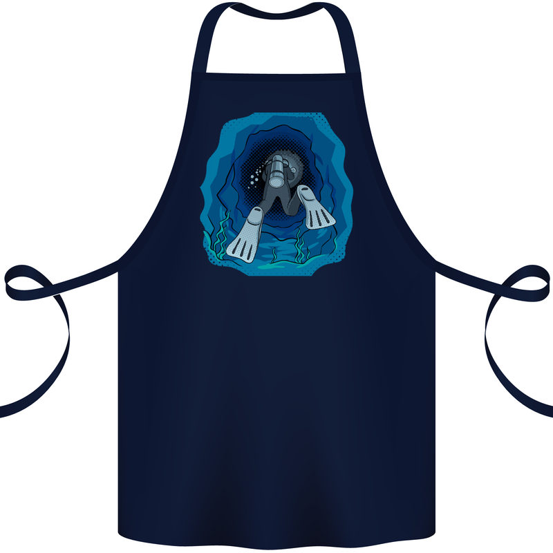 3D Scuba Diver Diving Cotton Apron 100% Organic Navy Blue