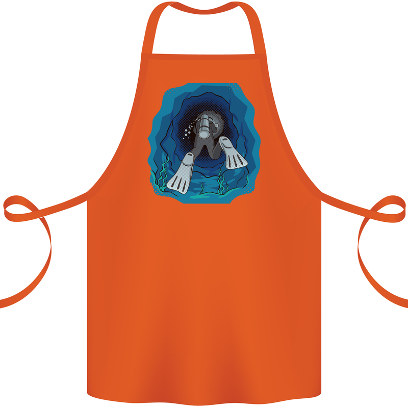 3D Scuba Diver Diving Cotton Apron 100% Organic Orange