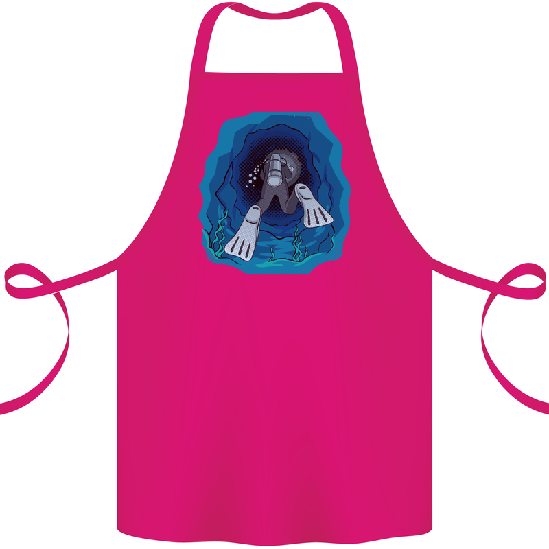 3D Scuba Diver Diving Cotton Apron 100% Organic Pink