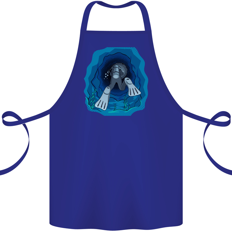 3D Scuba Diver Diving Cotton Apron 100% Organic Royal Blue