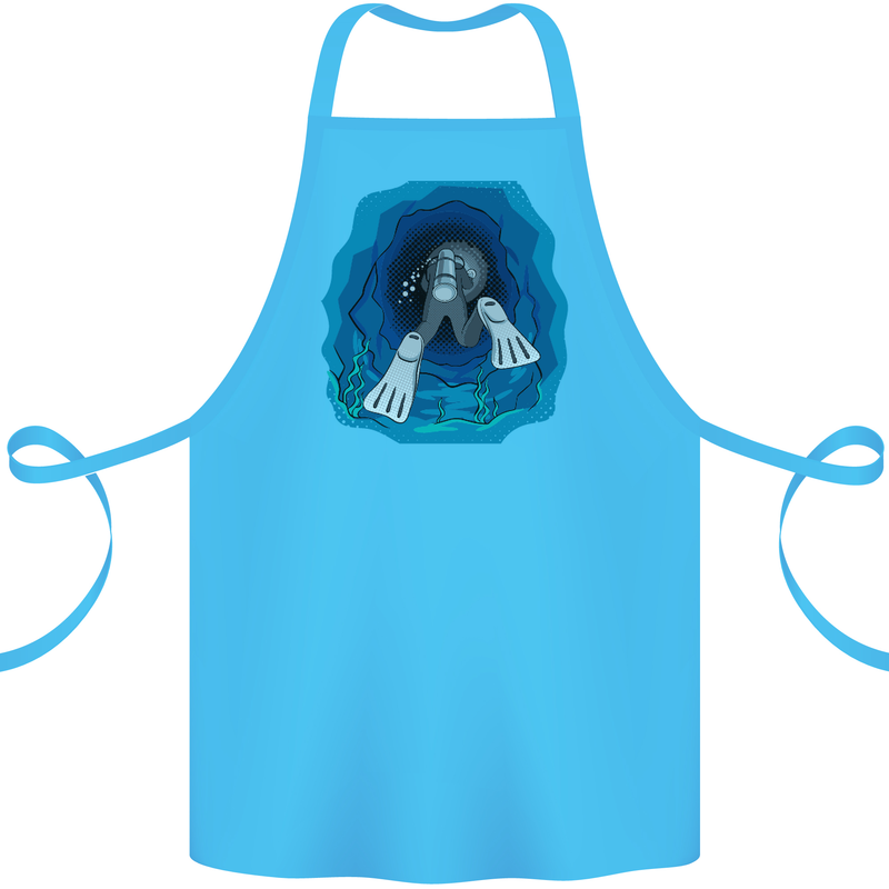3D Scuba Diver Diving Cotton Apron 100% Organic Turquoise