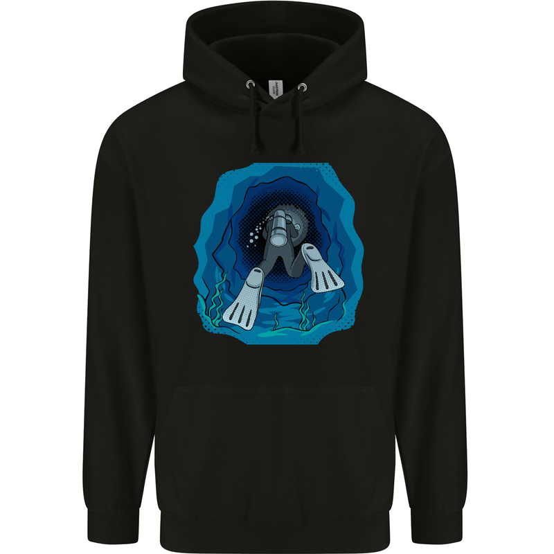 3D Scuba Diver Diving Mens 80% Cotton Hoodie Black