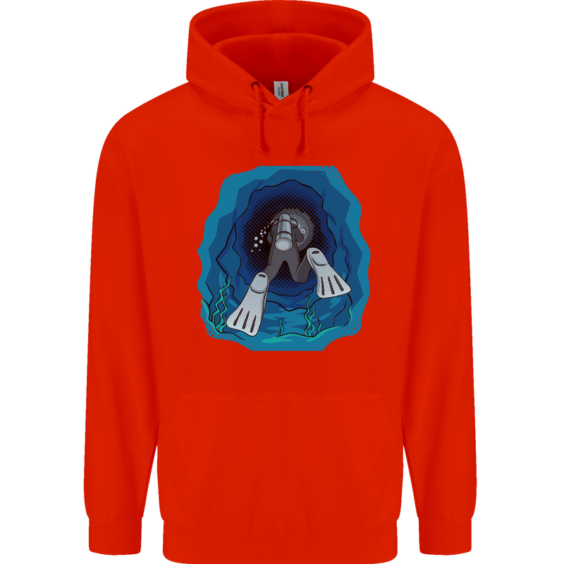 3D Scuba Diver Diving Mens 80% Cotton Hoodie Bright Red
