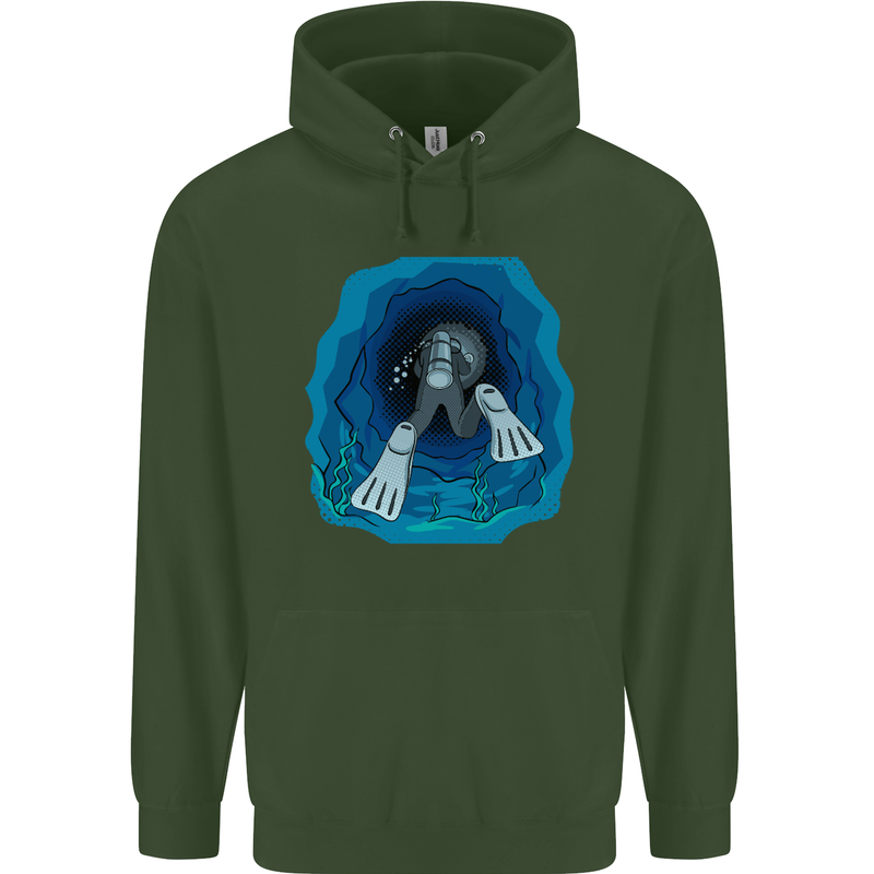 3D Scuba Diver Diving Mens 80% Cotton Hoodie Forest Green