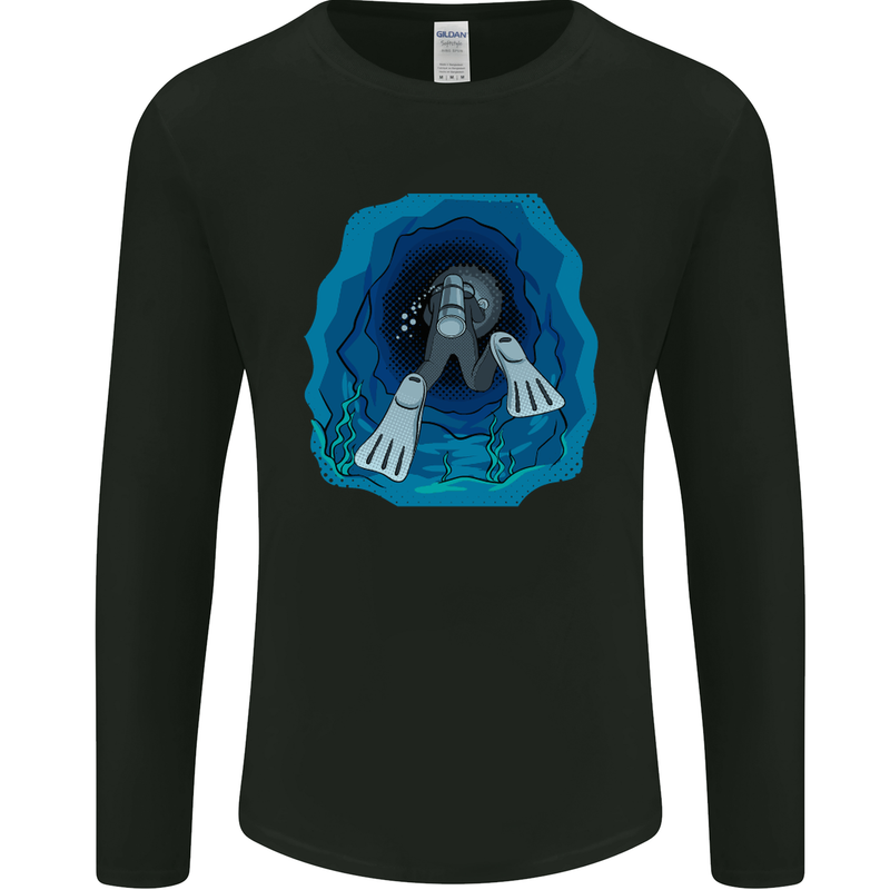 3D Scuba Diver Diving Mens Long Sleeve T-Shirt Black