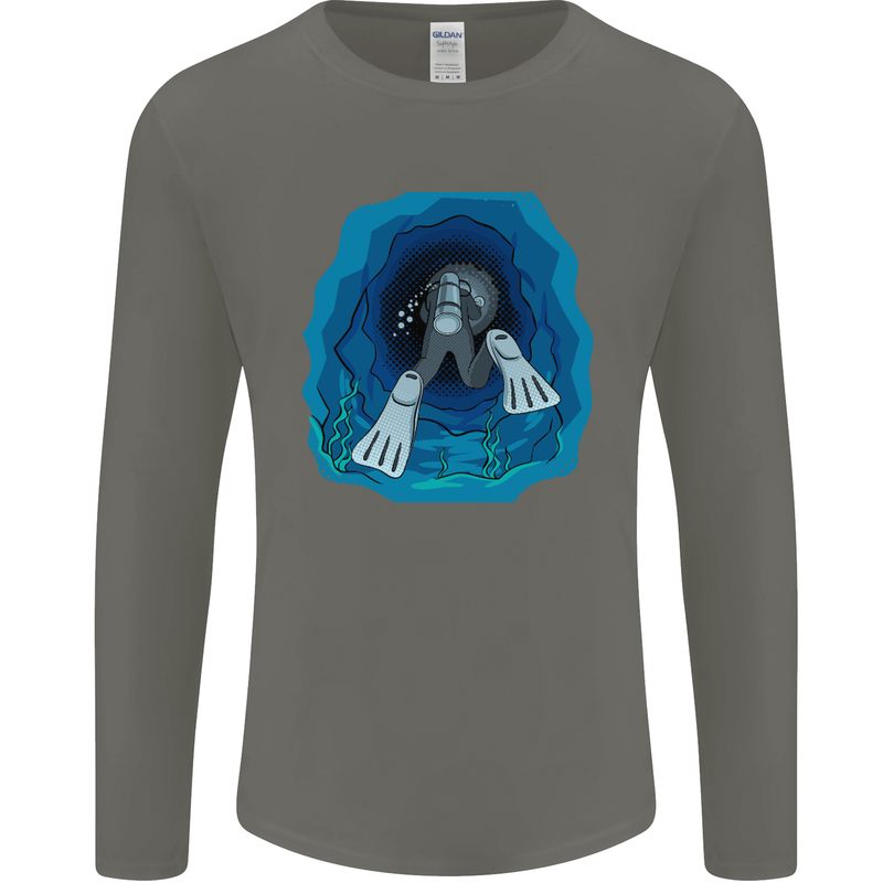 3D Scuba Diver Diving Mens Long Sleeve T-Shirt Charcoal