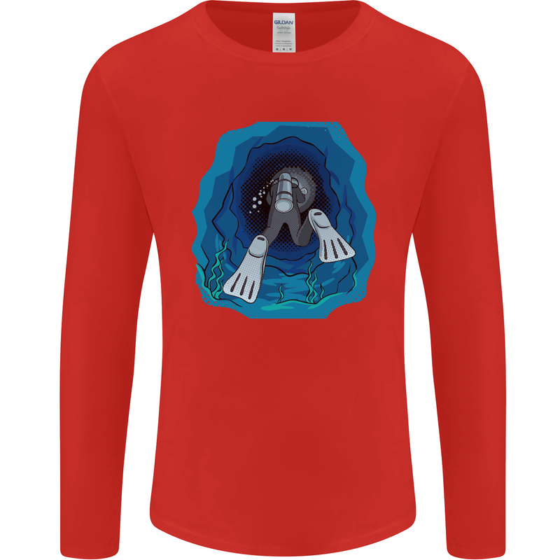 3D Scuba Diver Diving Mens Long Sleeve T-Shirt Red