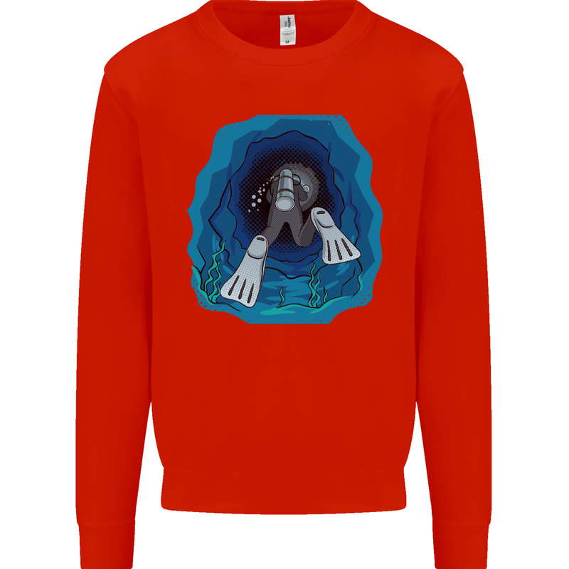 3D Scuba Diver Diving Mens Sweatshirt Jumper Bright Red