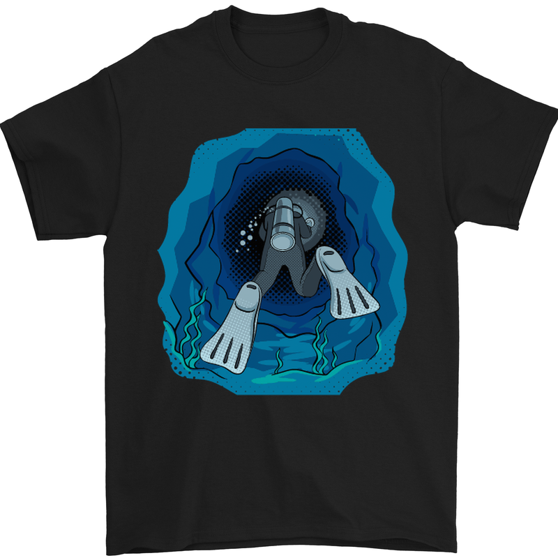 3D Scuba Diver Diving Mens T-Shirt Cotton Gildan Black