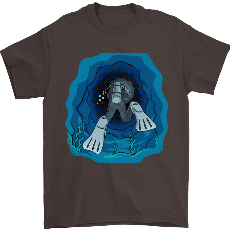 3D Scuba Diver Diving Mens T-Shirt Cotton Gildan Dark Chocolate