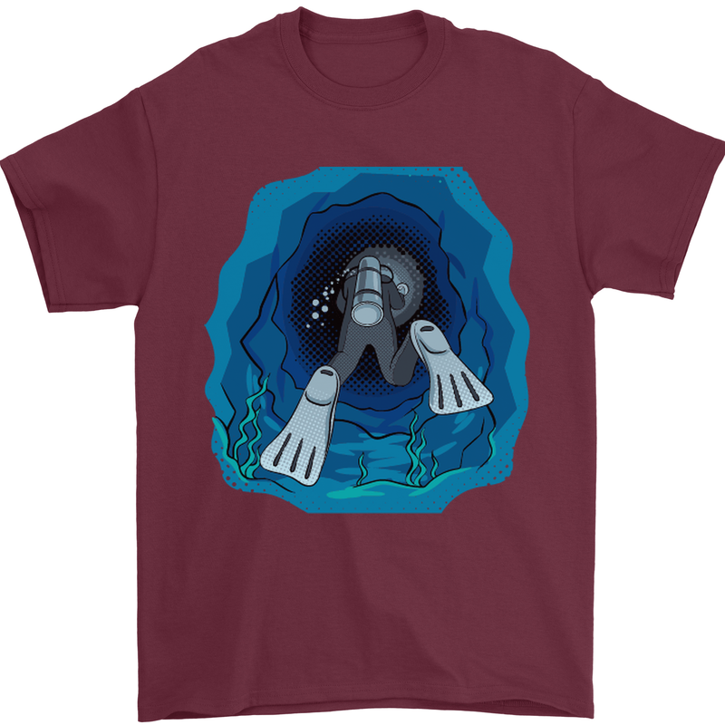 3D Scuba Diver Diving Mens T-Shirt Cotton Gildan Maroon