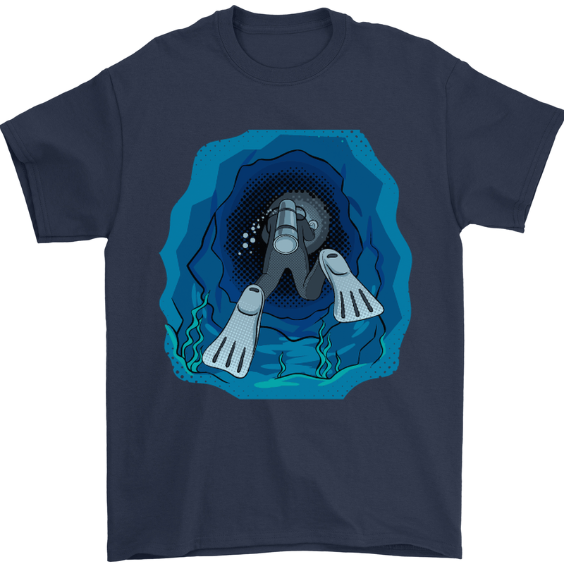 3D Scuba Diver Diving Mens T-Shirt Cotton Gildan Navy Blue