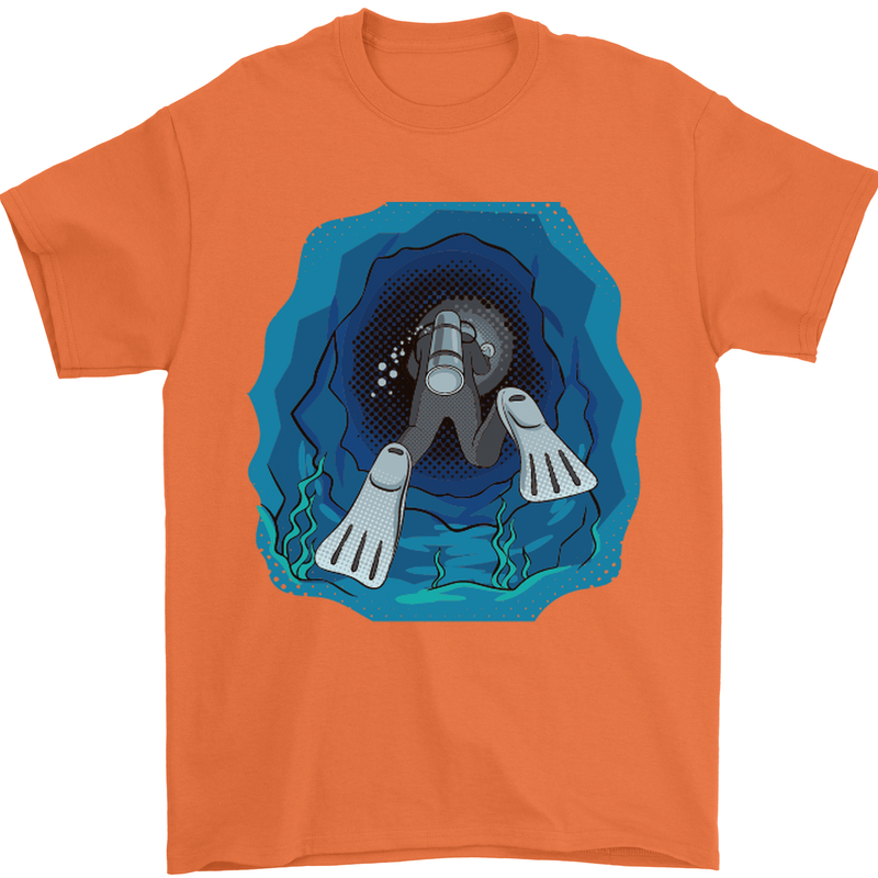 3D Scuba Diver Diving Mens T-Shirt Cotton Gildan Orange