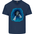 3D Scuba Diver Diving Mens V-Neck Cotton T-Shirt Navy Blue
