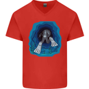 3D Scuba Diver Diving Mens V-Neck Cotton T-Shirt Red