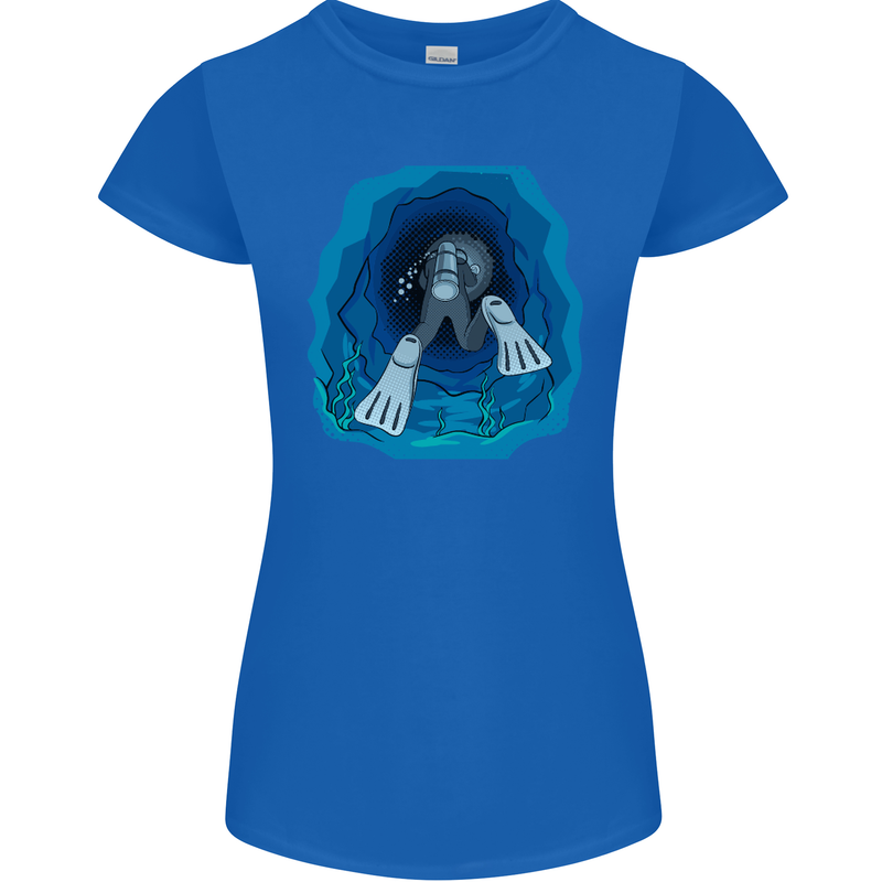 3D Scuba Diver Diving Womens Petite Cut T-Shirt Royal Blue