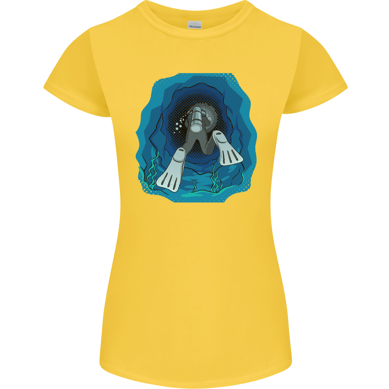 3D Scuba Diver Diving Womens Petite Cut T-Shirt Yellow