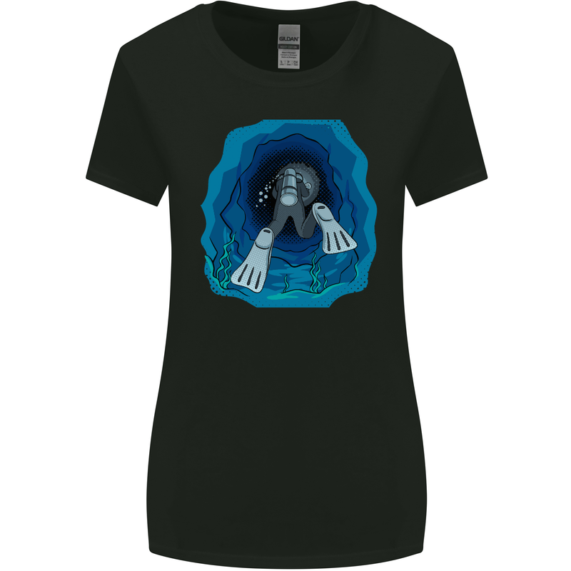 3D Scuba Diver Diving Womens Wider Cut T-Shirt Black