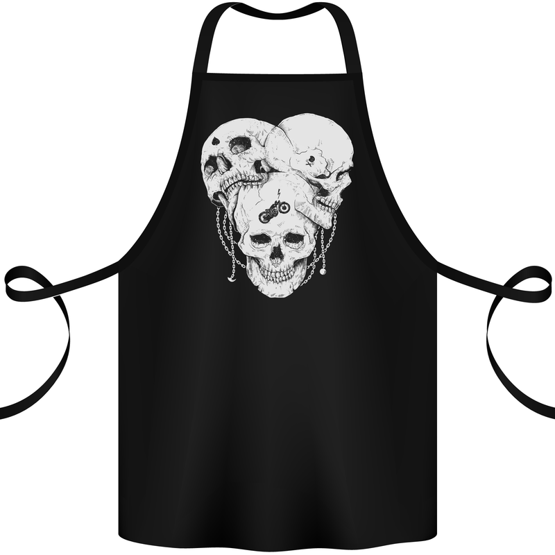 3 Skulls Gothic Heavy Metal Biker Demon Cotton Apron 100% Organic Black