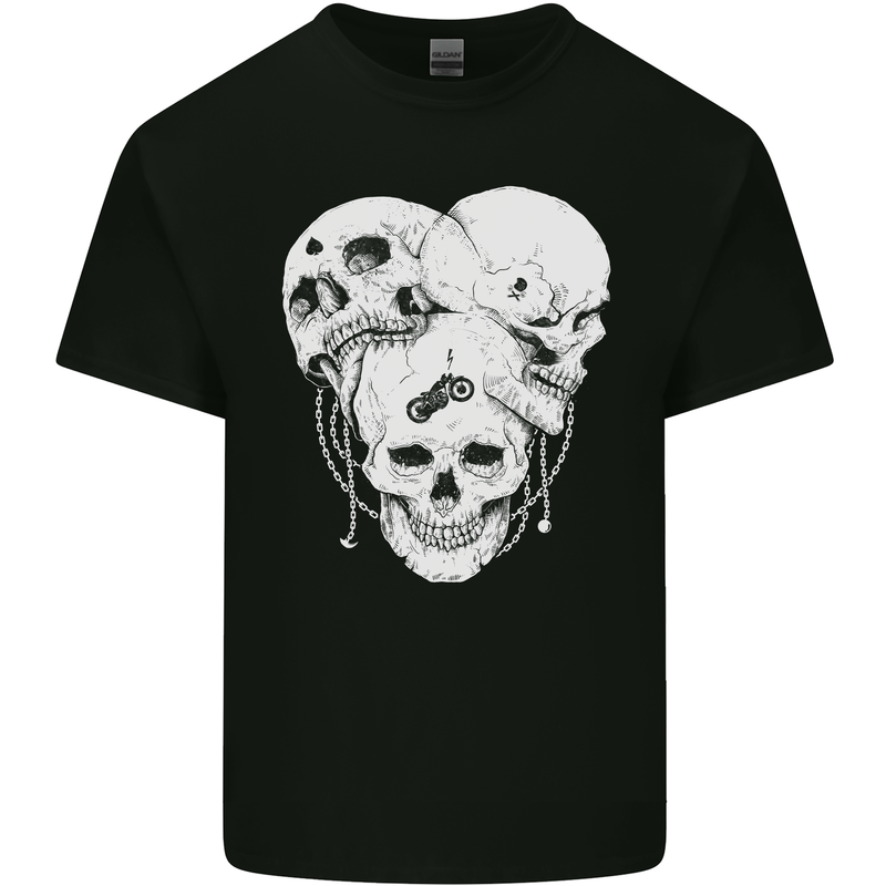 3 Skulls Gothic Heavy Metal Biker Demon Kids T-Shirt Childrens Black