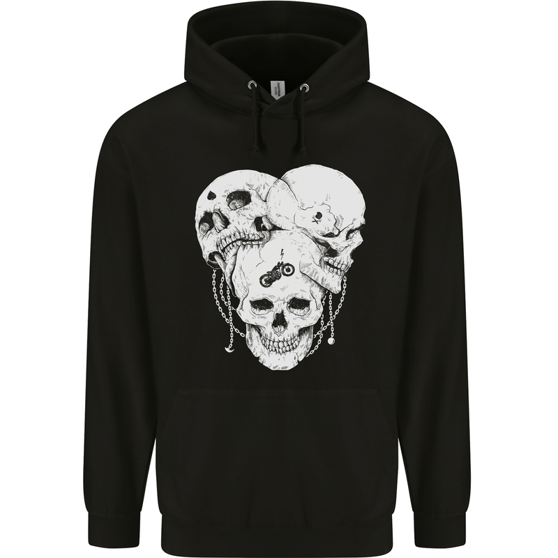 3 Skulls Gothic Heavy Metal Biker Demon Mens 80% Cotton Hoodie Black