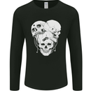 3 Skulls Gothic Heavy Metal Biker Demon Mens Long Sleeve T-Shirt Black