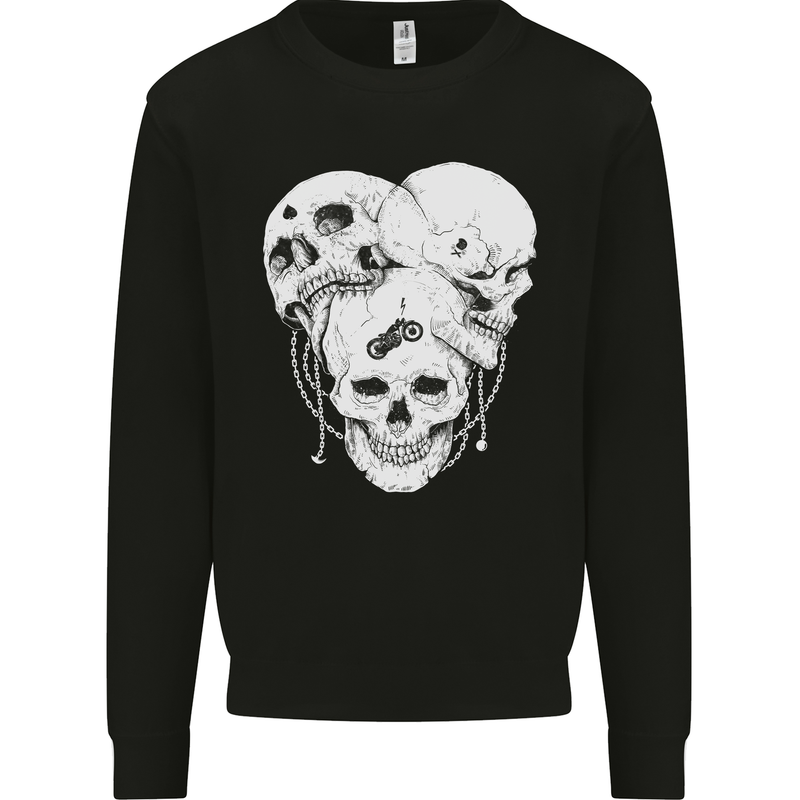 3 Skulls Gothic Heavy Metal Biker Demon Mens Sweatshirt Jumper Black