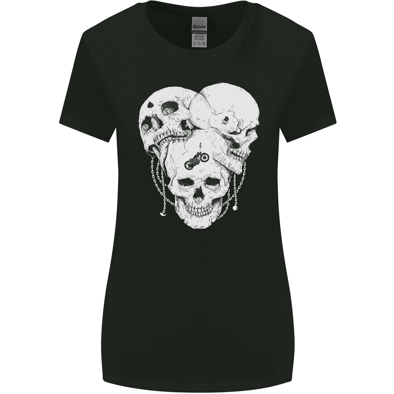 3 Skulls Gothic Heavy Metal Biker Demon Womens Wider Cut T-Shirt Black