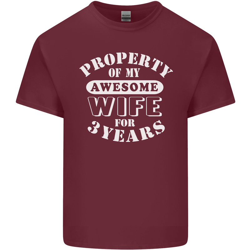 3 Year Wedding Anniversary 3rd Funny Wife Mens Cotton T-Shirt Tee Top Maroon