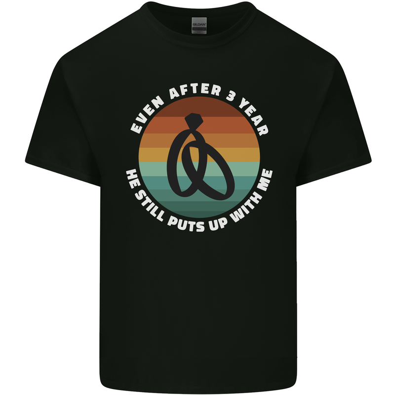 3 Year Wedding Anniversary 3rd Marriage Mens Cotton T-Shirt Tee Top Black