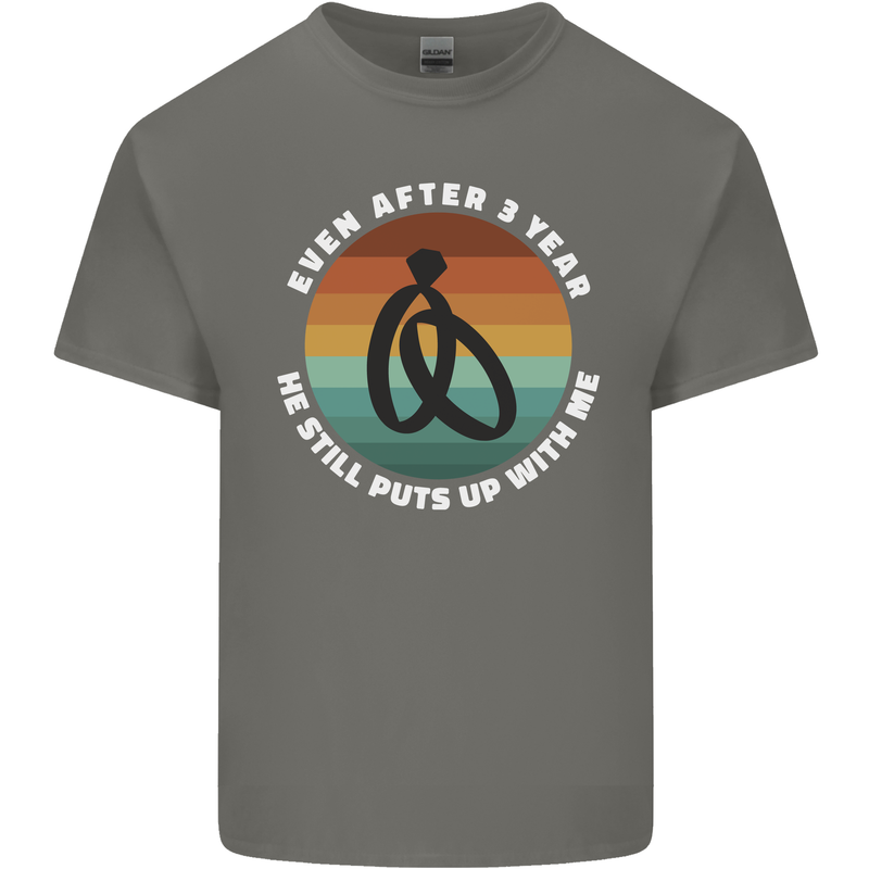 3 Year Wedding Anniversary 3rd Marriage Mens Cotton T-Shirt Tee Top Charcoal