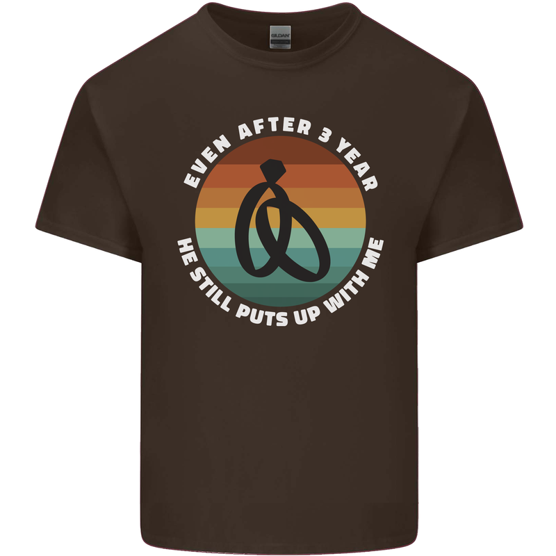 3 Year Wedding Anniversary 3rd Marriage Mens Cotton T-Shirt Tee Top Dark Chocolate