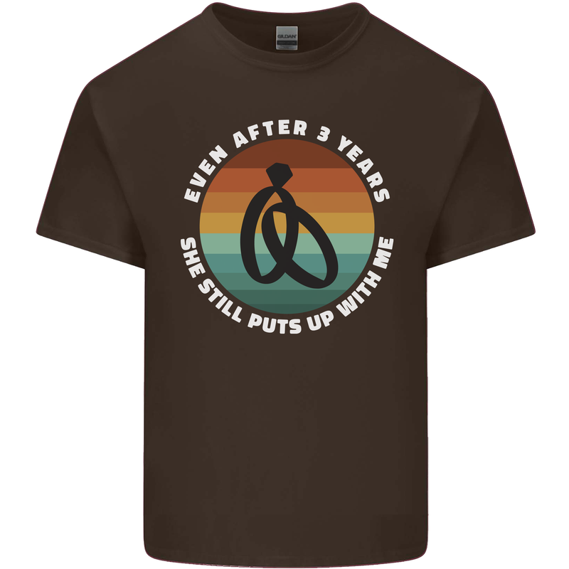 3 Year Wedding Anniversary 3rd Marriage Mens Cotton T-Shirt Tee Top Dark Chocolate
