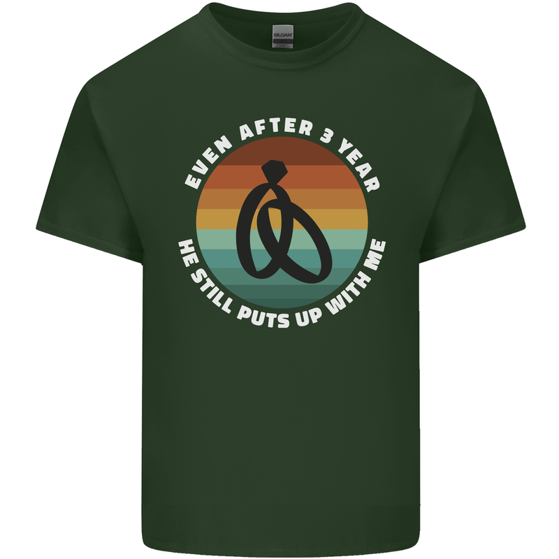 3 Year Wedding Anniversary 3rd Marriage Mens Cotton T-Shirt Tee Top Forest Green