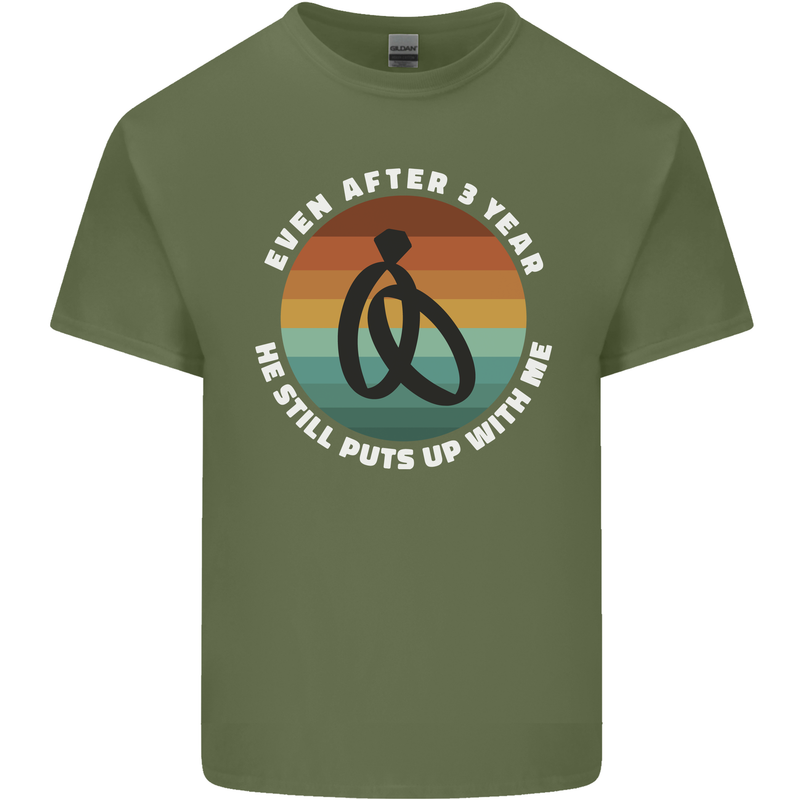 3 Year Wedding Anniversary 3rd Marriage Mens Cotton T-Shirt Tee Top Military Green