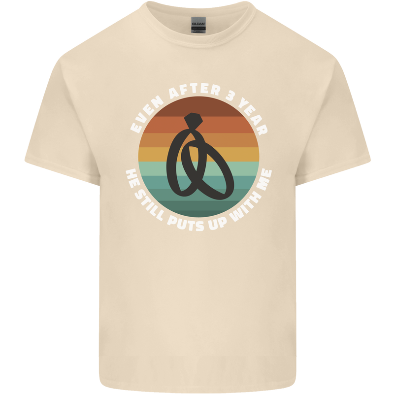 3 Year Wedding Anniversary 3rd Marriage Mens Cotton T-Shirt Tee Top Natural