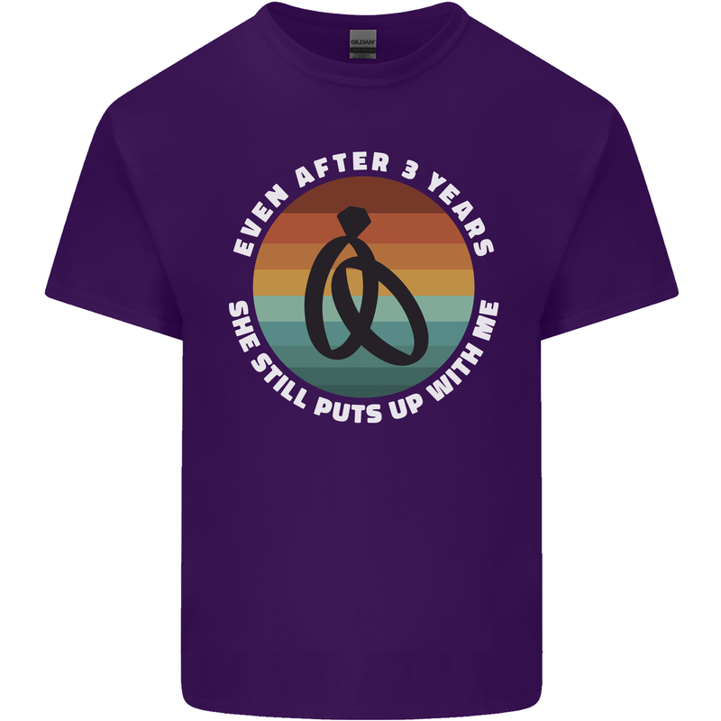 3 Year Wedding Anniversary 3rd Marriage Mens Cotton T-Shirt Tee Top Purple