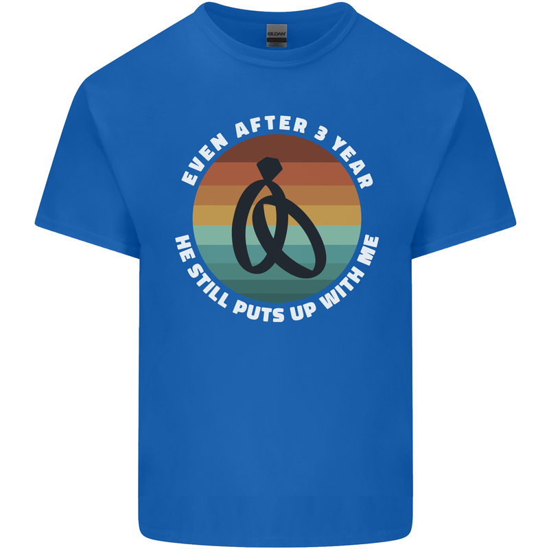 3 Year Wedding Anniversary 3rd Marriage Mens Cotton T-Shirt Tee Top Royal Blue