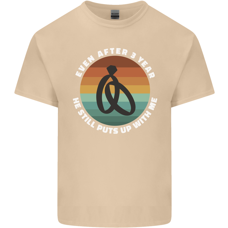 3 Year Wedding Anniversary 3rd Marriage Mens Cotton T-Shirt Tee Top Sand