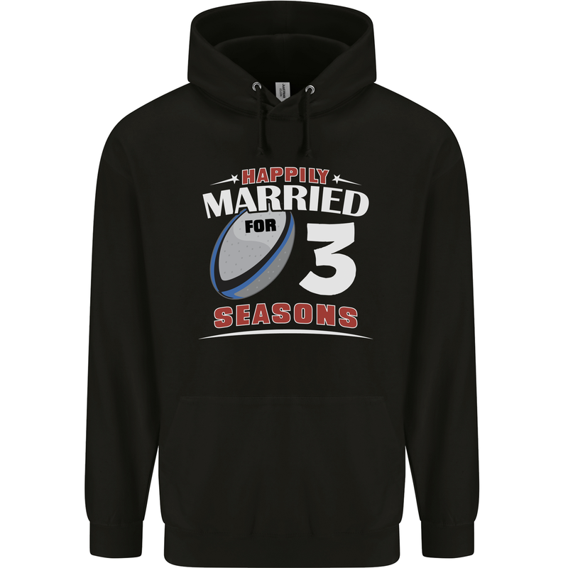 3 Year Wedding Anniversary 3rd Rugby Mens 80% Cotton Hoodie Black