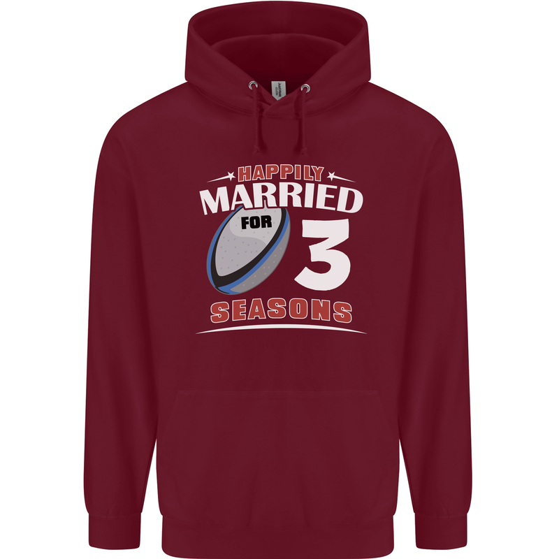 3 Year Wedding Anniversary 3rd Rugby Mens 80% Cotton Hoodie Maroon