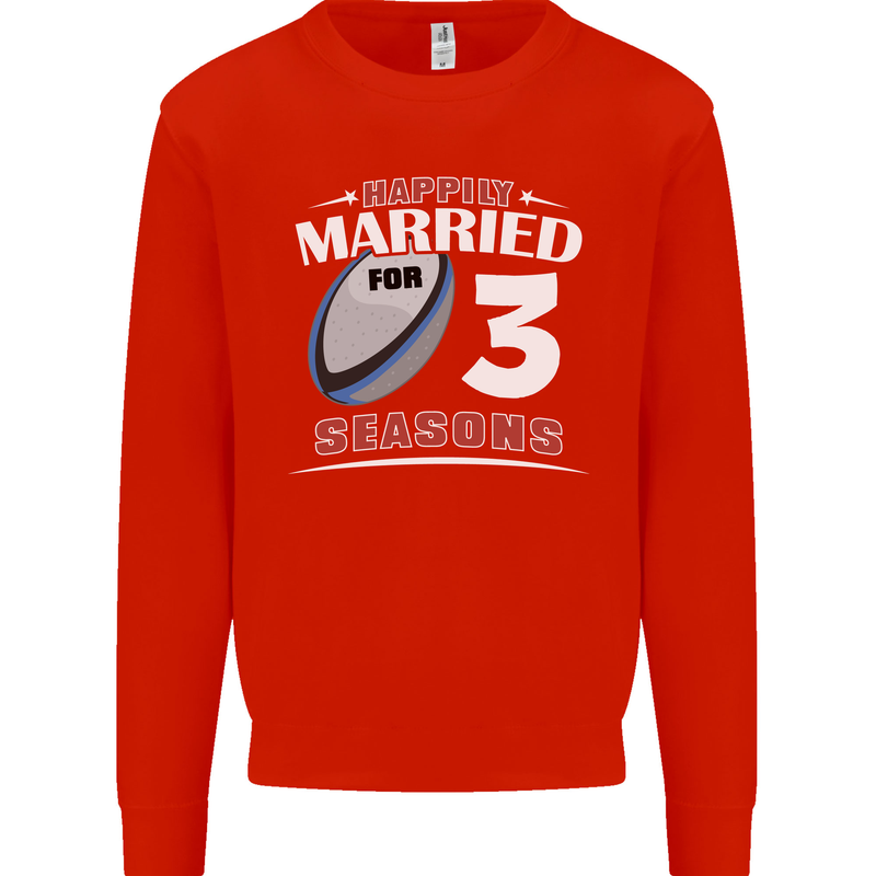 3 Year Wedding Anniversary 3rd Rugby Mens Sweatshirt Jumper Bright Red