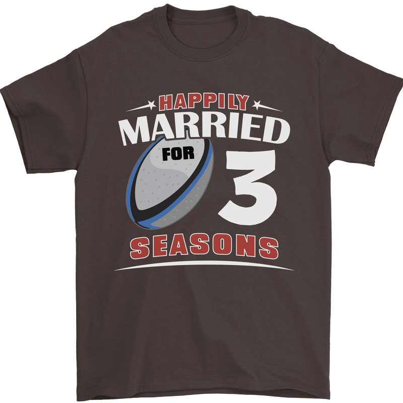 3 Year Wedding Anniversary 3rd Rugby Mens T-Shirt 100% Cotton Dark Chocolate