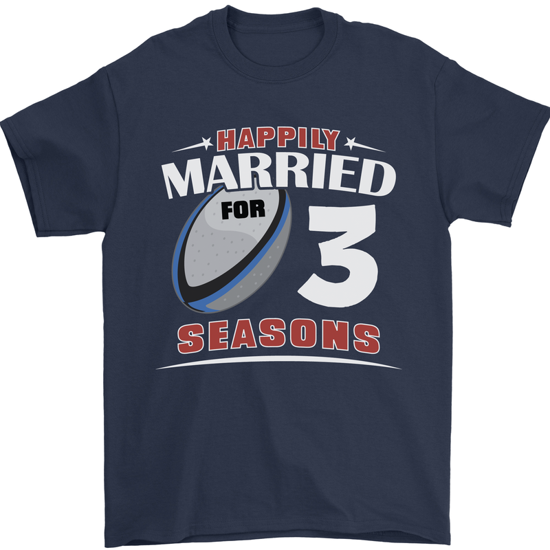 3 Year Wedding Anniversary 3rd Rugby Mens T-Shirt 100% Cotton Navy Blue