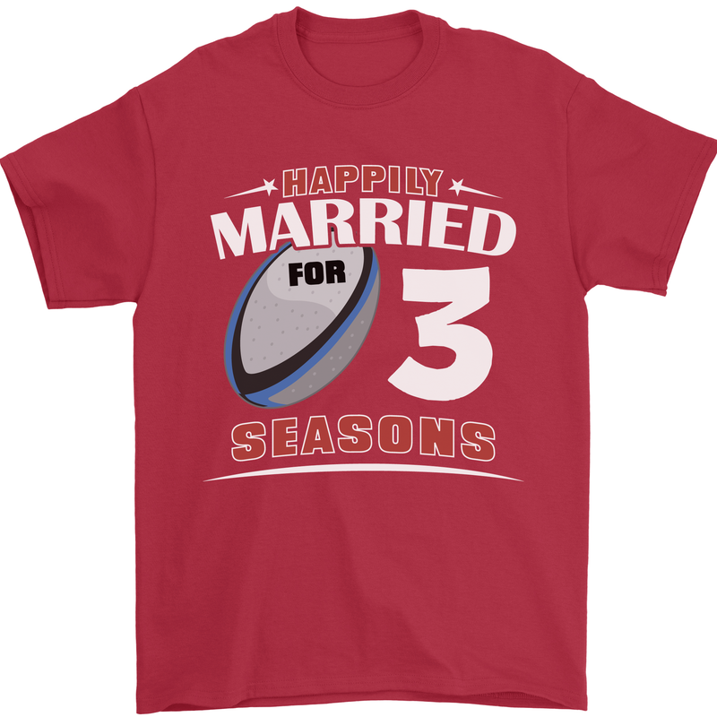 3 Year Wedding Anniversary 3rd Rugby Mens T-Shirt 100% Cotton Red